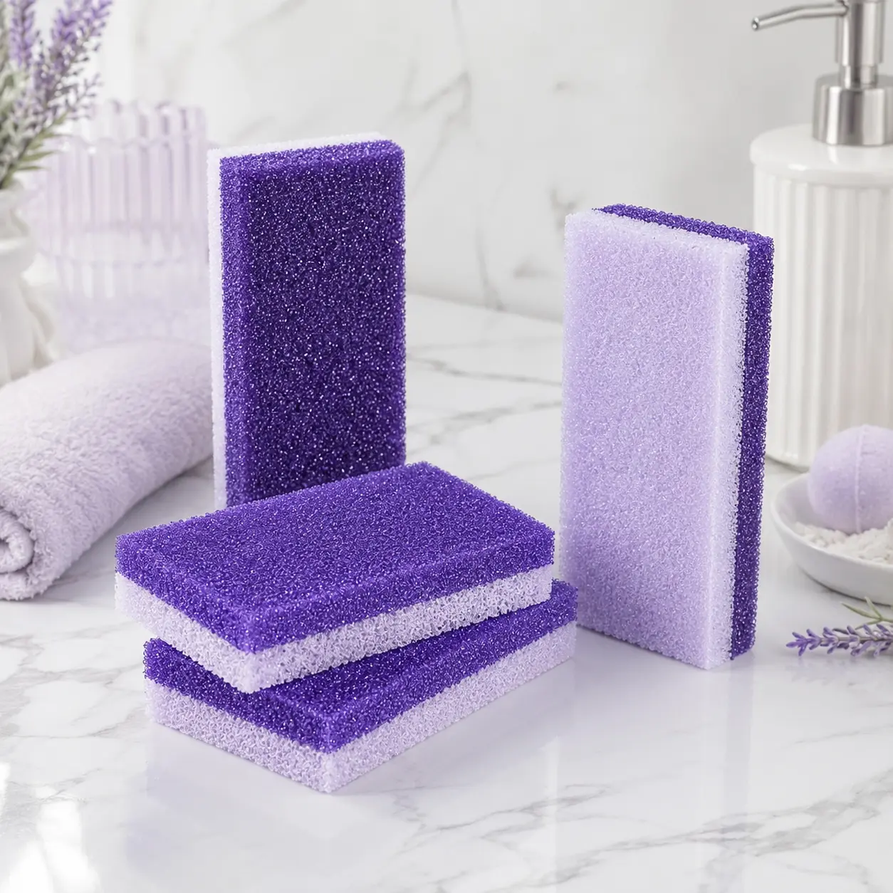 4 Set of Foot Pumice Stones and Scrubbers, Sturdy Exfoliating Pedicure Tools, Home - Cleansing Aids for Men and Women