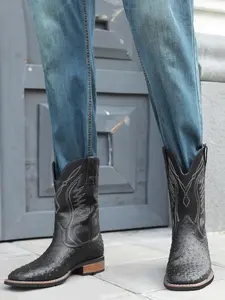 Men's Fashion Embroidering Design Boots, Casual Comfortable Mid-calf Boots for Daily Wear, Fashion Shoes for Party, Daily Clothing Decor for Men, Cowboy Boot