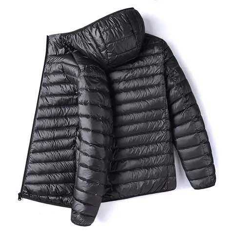 Men's Fitted Woven Cotton Hooded Zip-Up Jacket - Black Casual Lightweight Cold-Weather Outerwear, Cotton Zipper Jacket for Everyday Wear