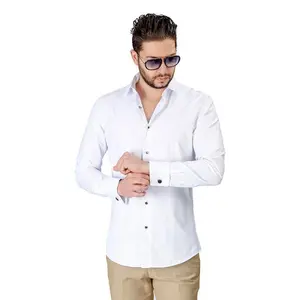 Slim Fit White Herringbone Textured French Cuff Men's Tuxedo Dress Shirt Combo Formal Menswear