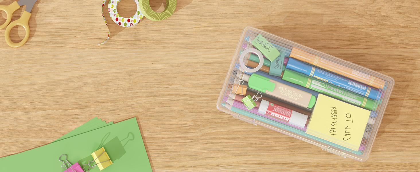 Lifewit Plastic Pencil Box with Snap-tight Lid, Large Capacity Hard Pencil Case, Transparent & Stackable Design for Art Supplies, Classroom, Office