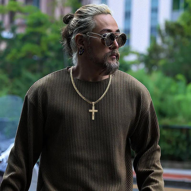 God’s Blessing for Dad! ️ Gold Cuban Chain with Cross Pendant – 24 Inch Figaro Link Necklace – Father’s Day Christian Gift initial cross necklace Gold Plated Cuban Chain Cross Necklace hip hop religious jewelry Trendy Jewellery Accessories cuban chain