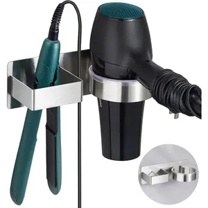 Hair Dryer Holder, Hair Tool Organizer, Stainless Steel Blow Dryer Holder Wall Mounted, Adhesive Straightener Holder, Bathroom Hair Care Styling for Flat Iron,Curling Iron,Hairdryer
