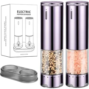 Rechargeable Electric Salt and Pepper  Set, Adjustable Coarseness & LED Light Automatic Grinders, -Handed Operation, Large Capacity, Kitchen Gadgets for BBQ & Camping, Dark  (Set of 2)