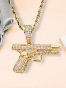 Creative Hip Hop Gun Necklace with Rhinestones, Zirconia Machine Gun Pendant Jewelry Gift for Men, Trendy Street Style Accessory Rhinestone Embellishments