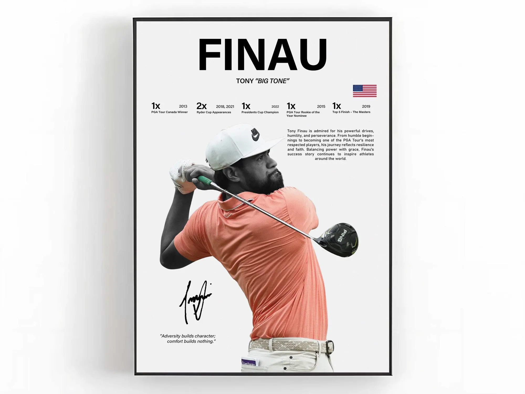 Tony Finau Poster Golf Wall Art Sports Room Decor Golf Fan Gift ( Unframed - Print Only )