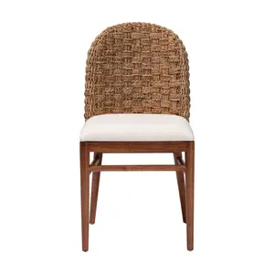bali & pari Denver Acacia Wood and Seagrass Dining Chair White/Walnut Brown: Bohemian Style, Foam Padded