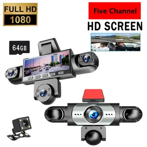 5 Channel Car Dash Cam 1080P Car DVR with 64GB Memory Card HD Screen Front Rear Left Right Cameras Night Vision 24 7 Parking Mode Car Video Surveillance Wide Angle Recording Loop Recording G Sensor Dashcam for Cars Trucks Ride Share Drivers Road Safety ti