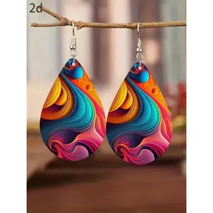 Women's simple abstract mountain-shaped earrings, lightweight wooden pendant design, ear hook design, vibrant and colorful artistic teardrop shape, fashionable earrings