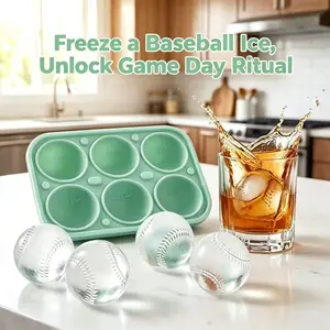 Baseball ice molds 6-cavity silicone ball ice cube molds for whiskey, cocktails, juices — large, reusable baseball-style ice; Grand Slam Ice, Home Run Chill. A unique sports gift for men, dads, and baseball fans; baller ice coffee; parties, gatherings, a