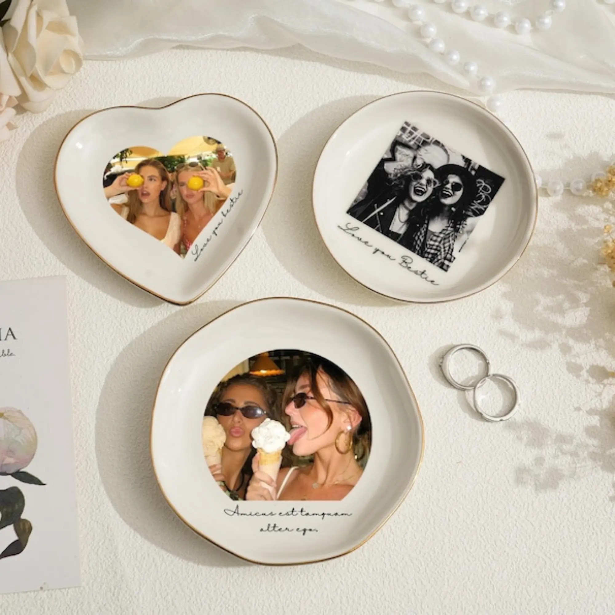 Customizable UV-Printed Personalised Picture Trinket Dish - Home Organizer Storage Accessory, Custom Jewelry Ring Tray, Best Friend Gift for Anniversary, Mother’s Day, 2026 Graduation Decoration