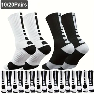 10/20 Pairs Athletic Crew Socks - Breathable, Moisture-Wicking for Basketball, Cycling, Running & Football - Striped Design, All-Season Wear - For Men & Women - Ideal for Sports Enthusiasts
