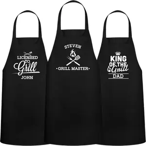 Personalized Black Apron For Dad - Funny Cotton Gifts For Men - BBQ Accessories For Him - Machine Washable Custom Apron For Men - USA Customized Quick Ship - For Christmas, Birthday, Anniversary