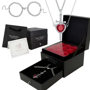 Eternal Rose Gift Box with 2 Pendants & 2 Bracelets, Personalized Romantic Present for Girlfriend, Mom – Ideal for Valentine’s, Mother’s Day, Birthdays & Anniversaries