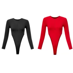 Basic Double Layered Long Sleeve Bodysuit with invisible zipper