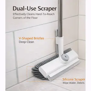 Double-Sided Floor Brush with Long Handle V-Shaped Bristles for Deep Gap Cleaning Silicone Squeegee for Water Removal Home Cleaning Tool