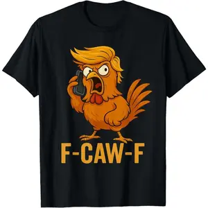 F-Caw-F Funny Chicken Humor Quote Rooster Meme Novelty T-Shirt, Casual Round Neck Design Graphic Tees Streetwear Black Casual Tops for Men Women T-Shirts