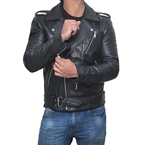 Stylish Belted Rider Leather Jacket Black