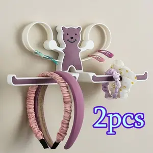 2pcs Three-in-one jewelry stand, hair ties, hairbands, hair clips storage rack, hole-free multi-functional teddy bear storage rack