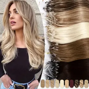 50Pcs Micro Loop Human Hair Extensions, 1g/Strand 50g Total, 100% Real Remy Hair, Seamless Beads Ring, Natural Black #1 with Blonde Highlights, 12-28 Inches, Straight & Smooth, Protective Styling