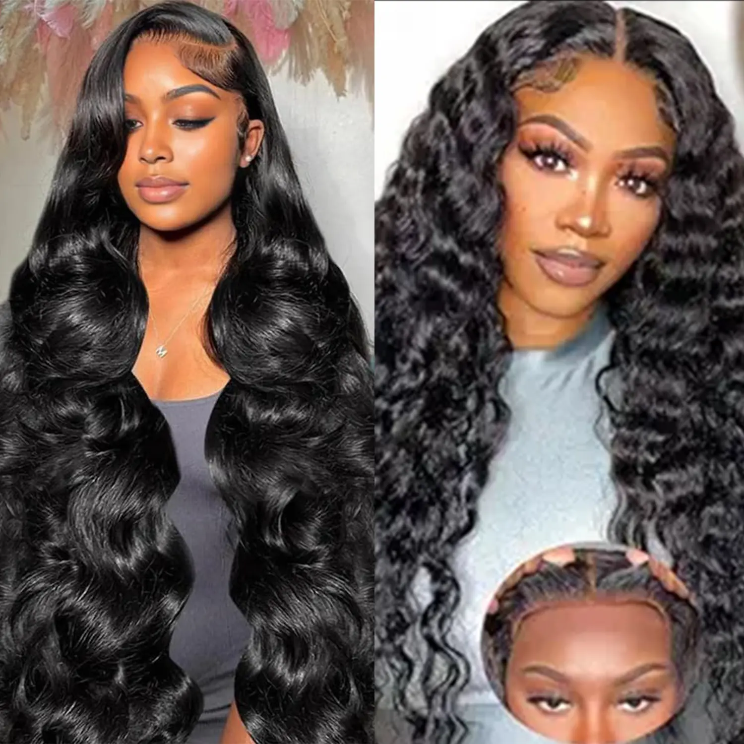 [Combo sale Body+Deep] buy 1 get 2 wig" 2Pcs 13x4 HD Lace Front Human Hair Wigs, Deep Wave Wig 22-30 Inch + 22 Inch Body Wave Wig, Pre Plucked Transparent Lace, 180 Density Wigs for Black Women