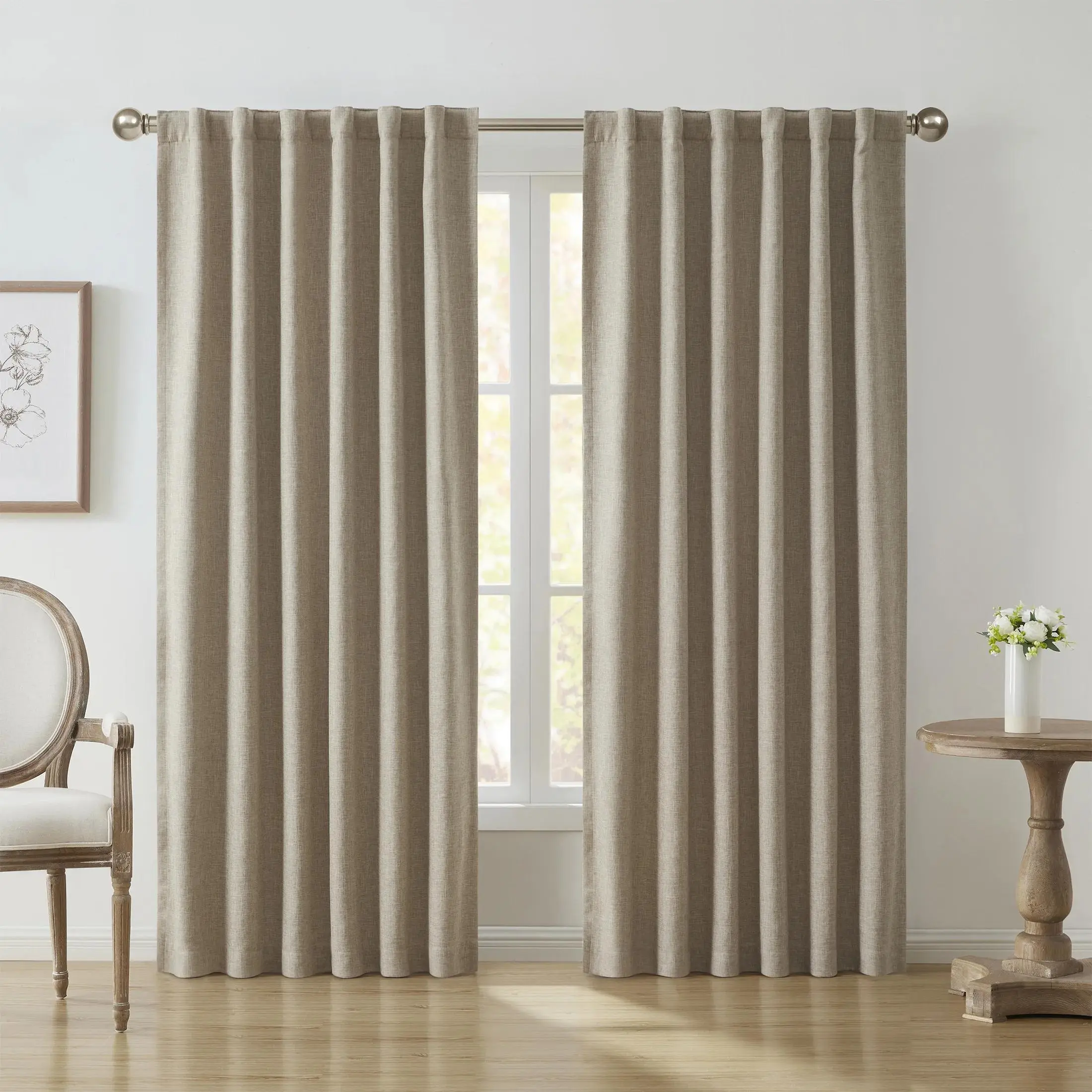 My Texas House Solid White Pepper Rod Pocket Back Tab Blackout Curtain Panel 52" X 84" VCNY Home Textured Sheer Layer with Blackout Liner Energy Efficient for Bedrooms Living Rooms Offices