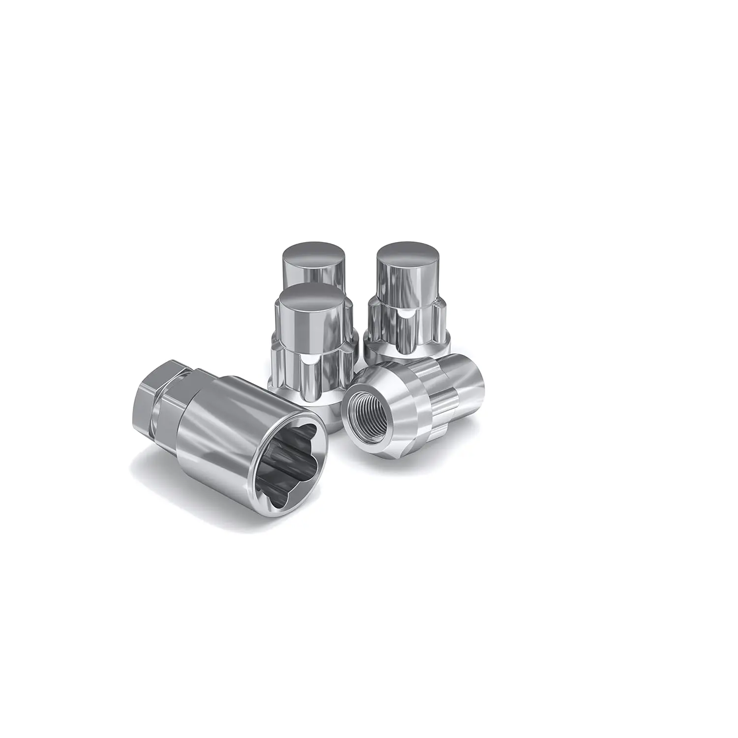 White Knight 40700S Series Chrome Finish Car Locking Wheel Locks - 4-Pack Security Fasteners, Cars Accessories, M12x1.50 Threaded, Acorn Shape Seat Socket Type, Random Pattern