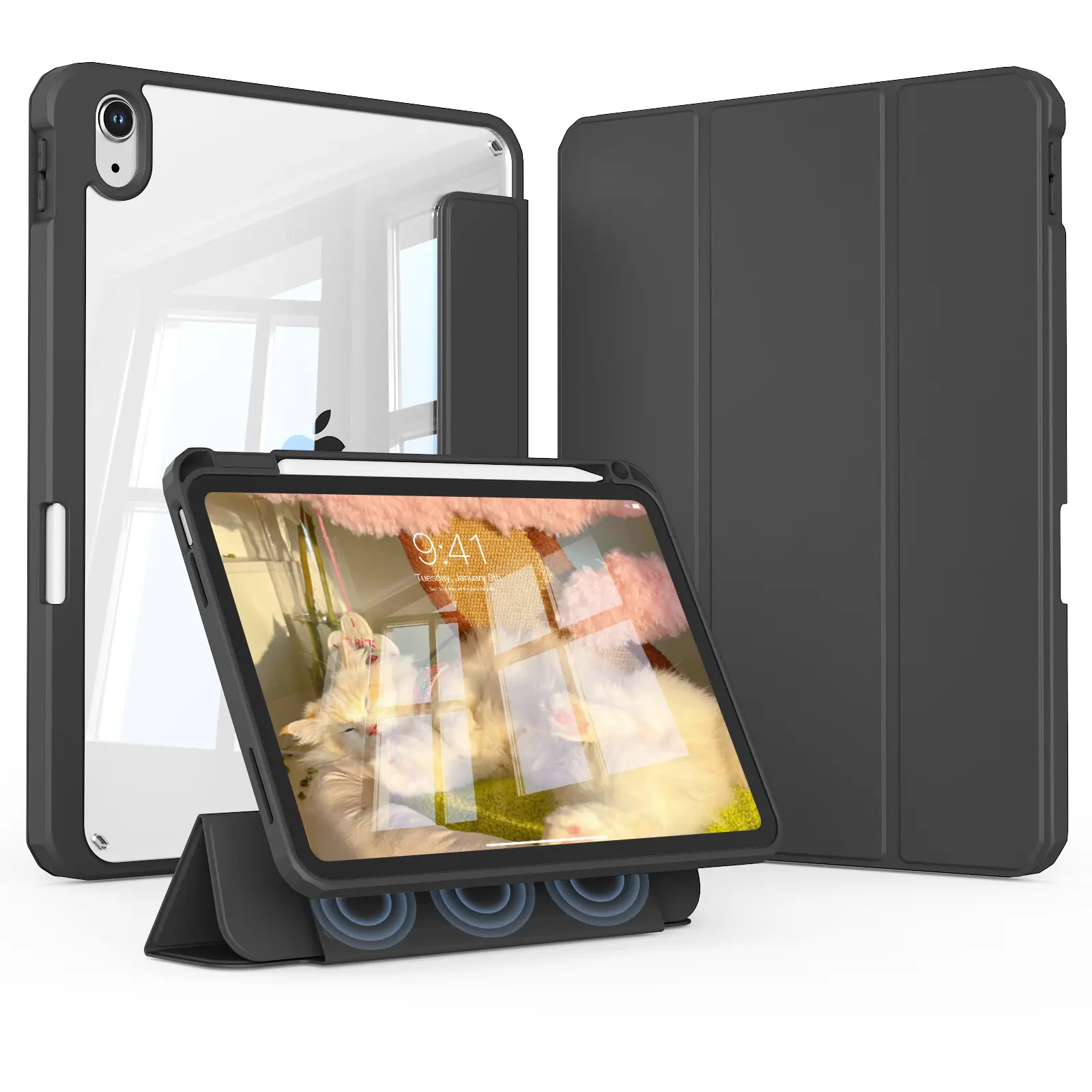 Case for iPad Air 11″(M4/M3/M2),iPad Air 5th/4th Gen 10.9″,iPad (A16) 11th/10th Gen 2025/2022 (11″/10.9″),iPad 9th/8th/7th Gen 10.2″ with Pencil Holder,Removable Magnetic Cover,Vertical Stand,Lightweight Trifold Stand Cover & Auto Wake/Sleep