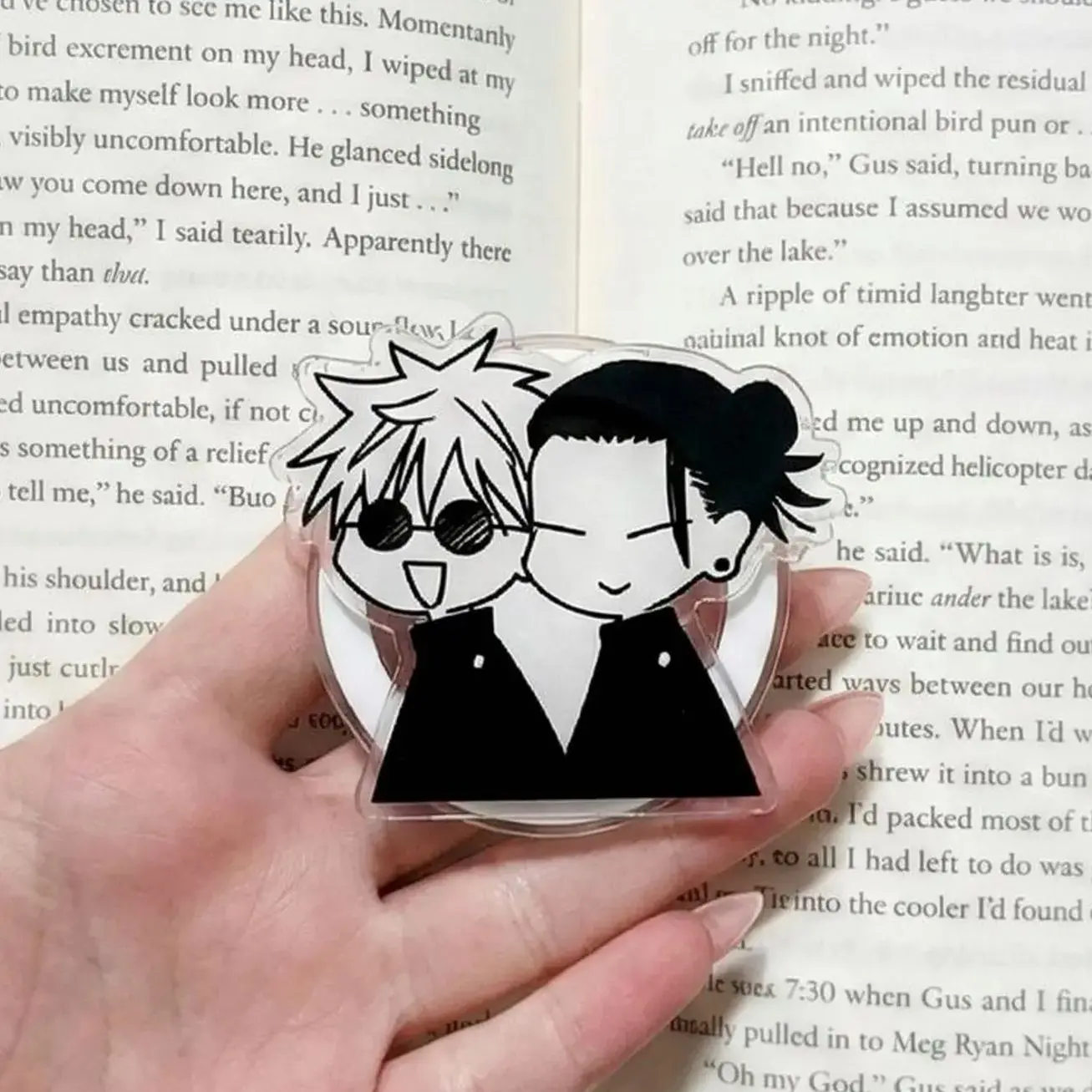 Magnetic Phone Grip Sorcerer Students Duo Phone Holderholder – "Besties" Anime Boys Acrylic Grip, High School Manga Aesthetic, Magneticphonegrips for Readers, Friendship Gift