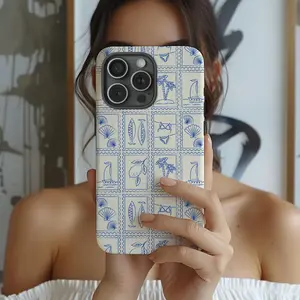 Beach stamp phone case, seashell phone case, summer phone case, coastal style phone case, sturdy and durable 2-in-1 protective case, compatible with iPhone 17/16/15/14/13/12/11 Pro Max/Plus/Pro, and Samsung Galaxy S25/S24/S23 Ultra series.