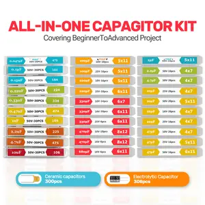 Capacitor Assortment Kit 608 Pieces – 30 Sizes (0.047µF to 680µF, 10V–50V) with Labeled Storage Box, Perfect for Circuit Fixing & DIY Tech Builds