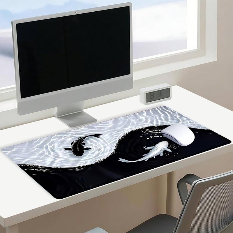 Extra Large Yin Yang Koi Waves Mouse Pad Gaming Desk Pad 35x16 Inch Computer Keyboard Mousepad with Non-Slip Rubber Base Durable Stitched Edge Desktop Accessory Perfect Gift for Home and Office Christmas