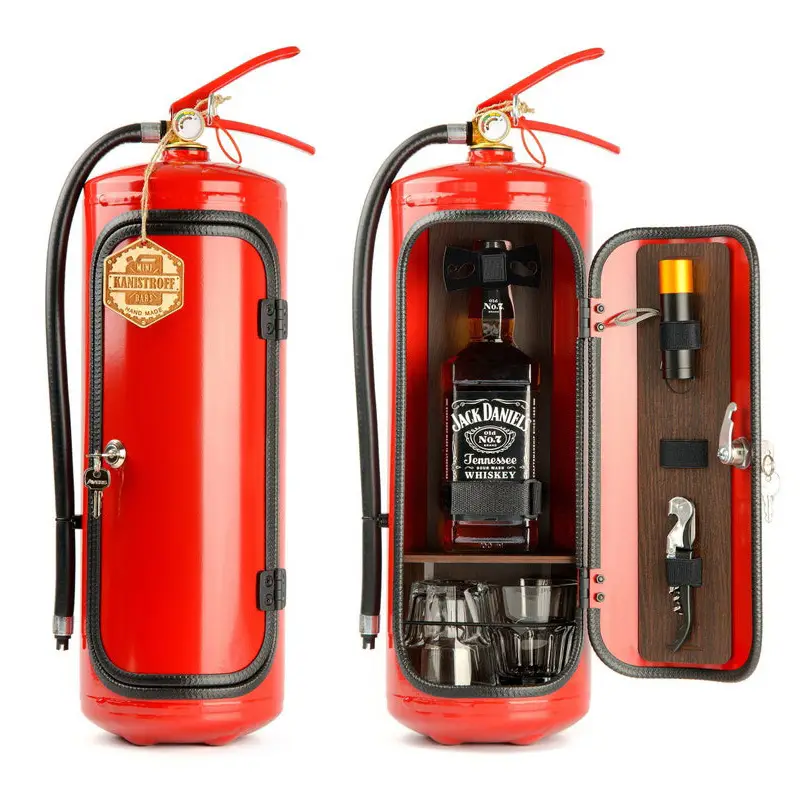 Fire Extinguisher Shape Wine Cabinet Decoration Mini Bar Wine Cabinet Crafts Ornaments Novelty Champagne Liquor Storage Box Gift Red Portable Beverage