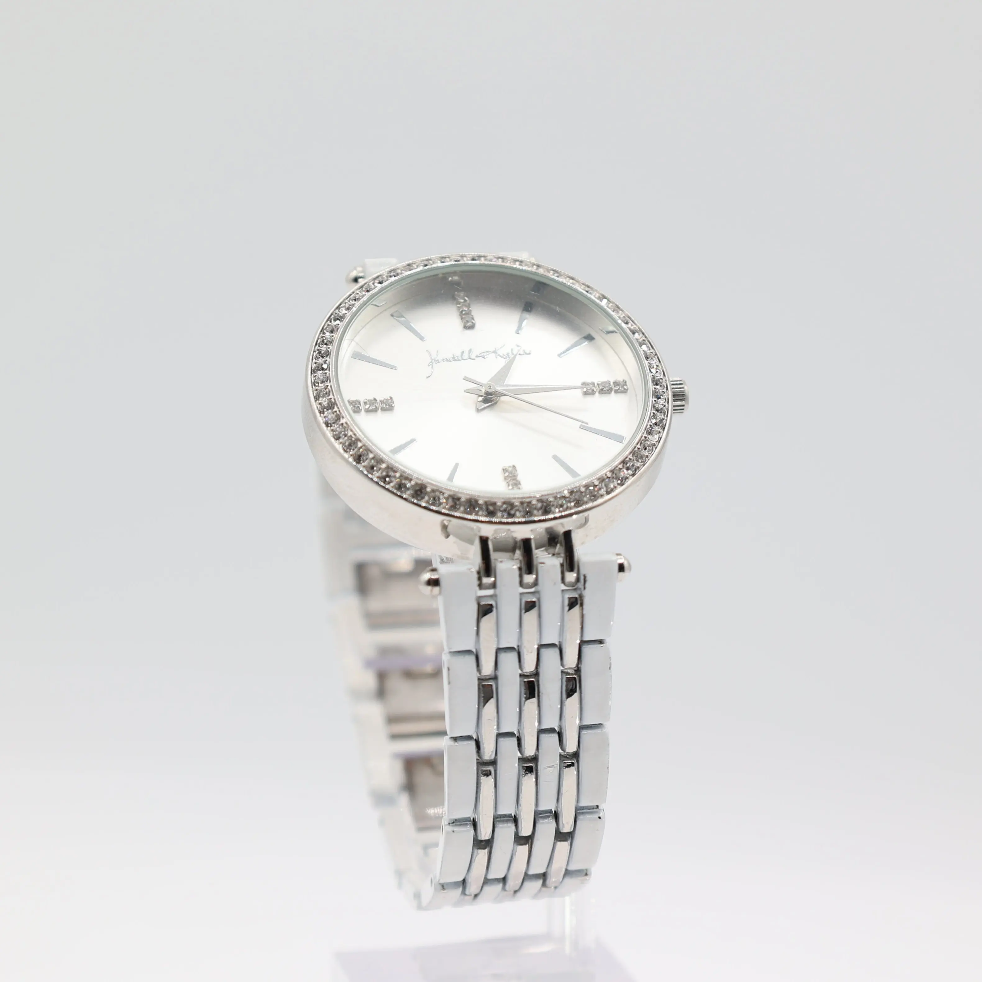 Kendall Kylie White Tri Link Band Silver Toned Crystal Watch