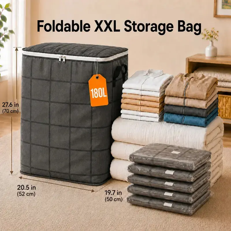 Spacious Fabric Storage Organizer - Zippered Gym Bag for Quilts, Bedding, Sweaters, Moving, Bedroom/Closet Use, Moving Day, Clothes Storage Organizer, Storage Organization