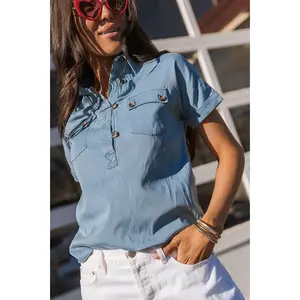Chambray Popover | Womenswear Henley Top Chambray | Relaxed Fit | Plus Size