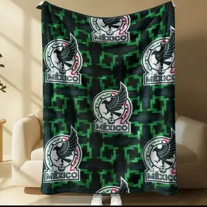 Mexico National Soccer Team Emblem Themed Flannel Blanket,Soft and Comfortable Sofa Blanket,Nap Blanket,Suitable for Football Fans,Perfect for Bed Sofas and Gifts,Single-Sided Printed