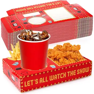 50 count Movie Night Snack Trays Hold Popcorn Candy  Drink, Disposable Paper Snack Boxes Movie Night Party Favors, Movie Night Supplies for Movie Theater Family Birthday Party, Red