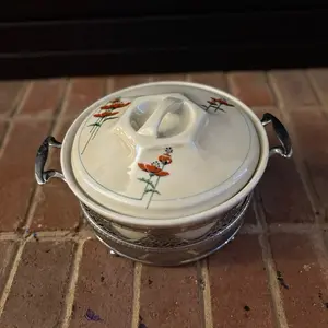 Vintage Art Deco Painted Poppy Casserole Dish