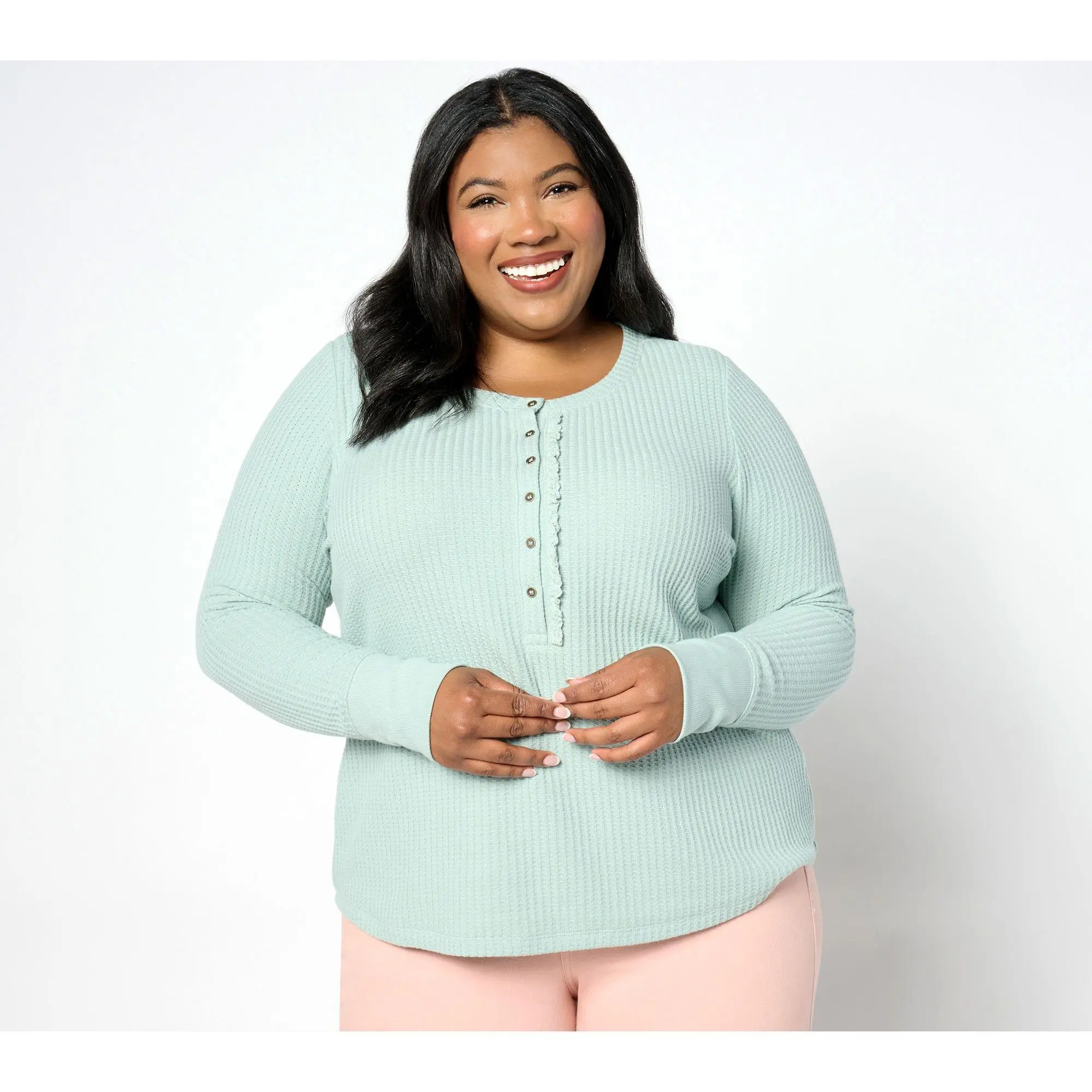 QVC Me by Jennie Garth Women's Willow Knit Waffle Top with Lace Inset