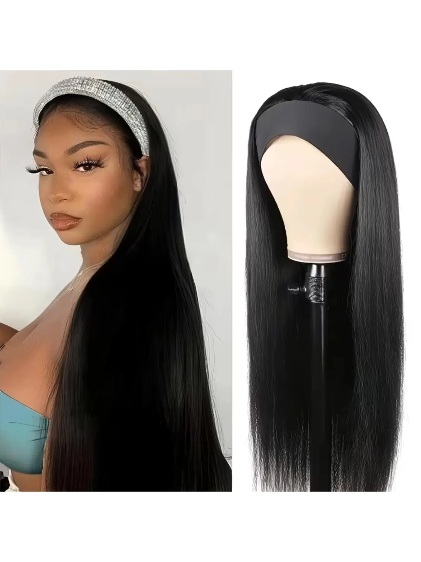 Synthetic Headband Wig — 26-Inch, Lace-Free Front Design, Headscarf-Style Wig