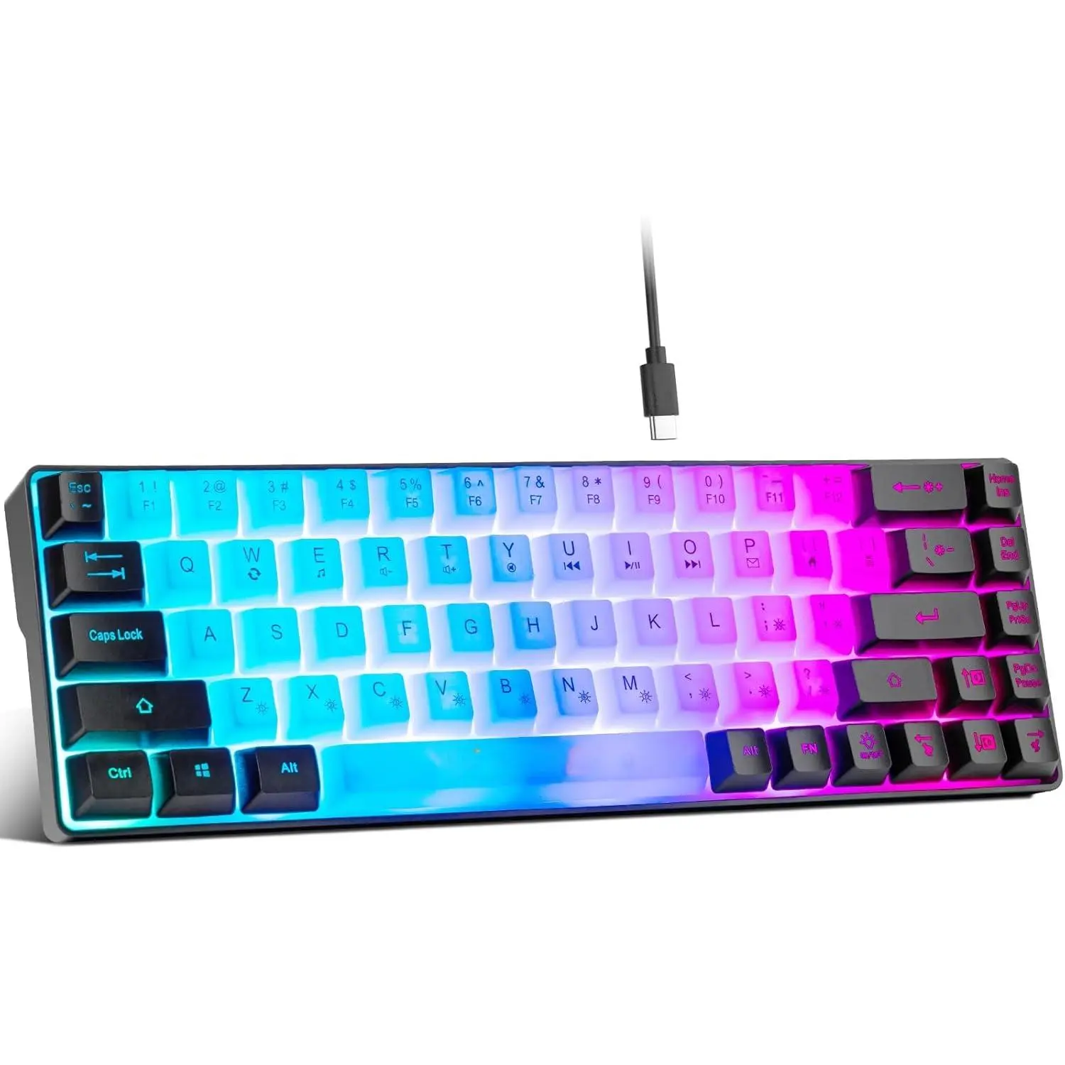 Mini RGB 60% Gaming Keyboard, 68 Keys Small Compact USB Wired Rainbow Light Up Backlit Gaming Keyboard  Xbox PS4 PS5 PC Laptop Gamer(White-Black)