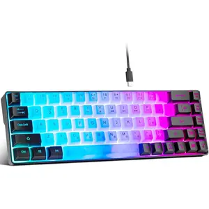 Mini RGB 60% Gaming Keyboard, 68 Keys Small Compact USB Wired Rainbow Light Up Backlit Gaming Keyboard  Xbox PS4 PS5 PC Laptop Gamer(White-Black)