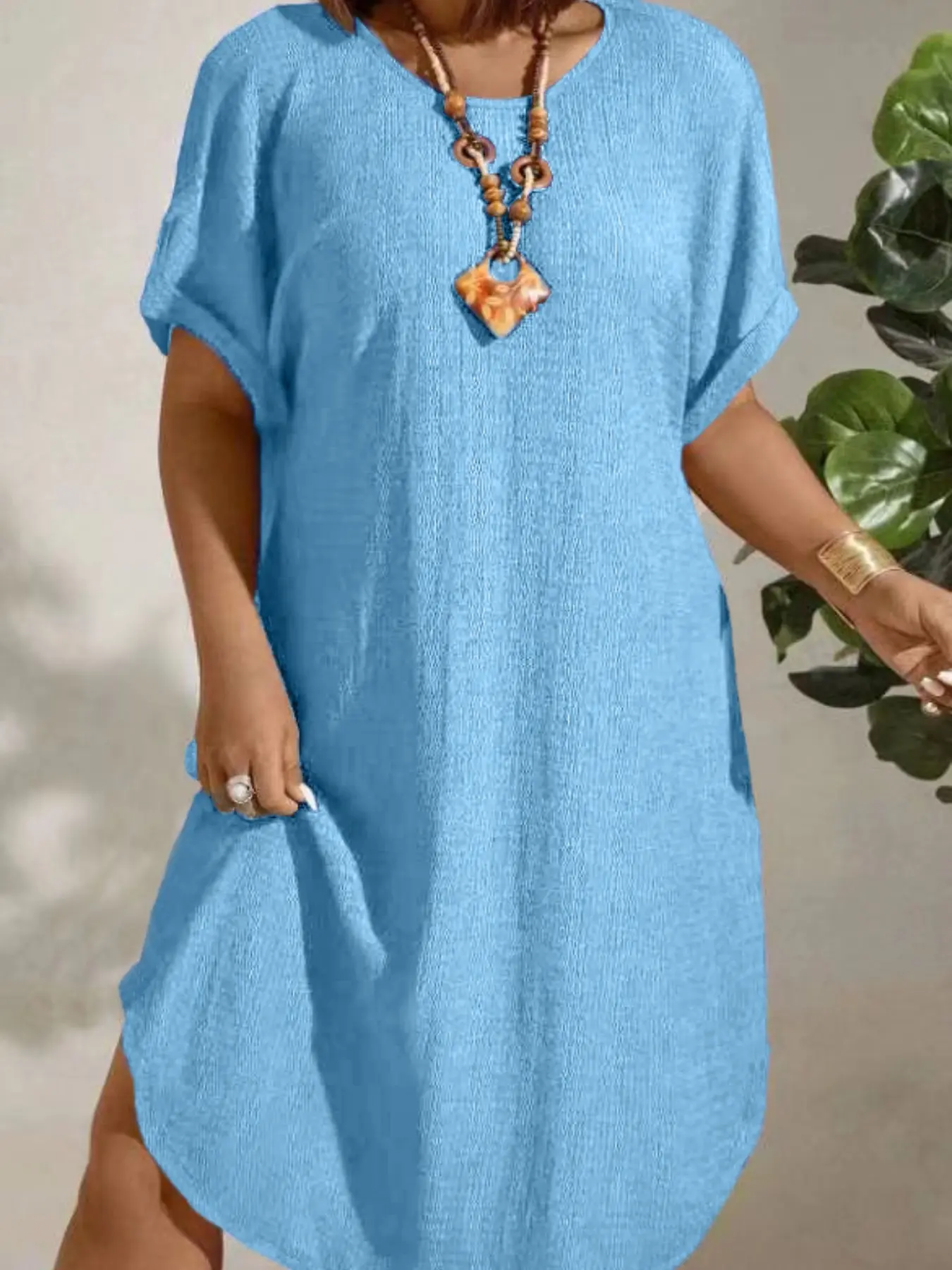 Women's Summer Casual Elegant Plain Dress, Loose Fit High Waist Round Neck Batwing Sleeve Long Dress, New Arrival Plus Size Fashion, Womenswear - TikTok Shop Women's Summer Casual Elegant Plain Dress, Loose Fit High Waist Round Neck Batwing Sleeve Long Dress, New Arrival Plus Size Fashion, Womenswear - TikTok Shop