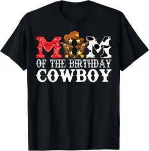 100%cotton Mom 1st First Birthday Cowboy Western Rodeo Party Matching T-Shirt Top Vintage