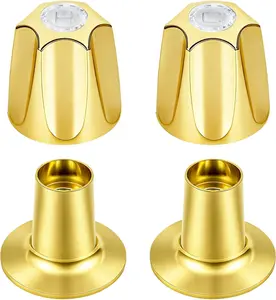 Metal Golden Shower Knobs  Piece Replacement Compatible with Price/Pfister Verve Shower Faucet Handle,  Tooth Hot and Cold Shower Knobs Trim Kit, Height .in Width.in (Polished Gold)