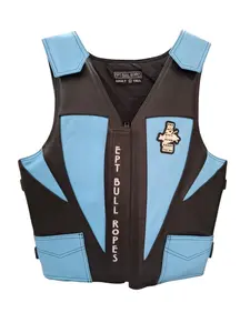 EPT Bull Riding Vest v3.0- Black & Light Blue Leather EPT Brand - Adult Tall Sizes: Small to X-Large