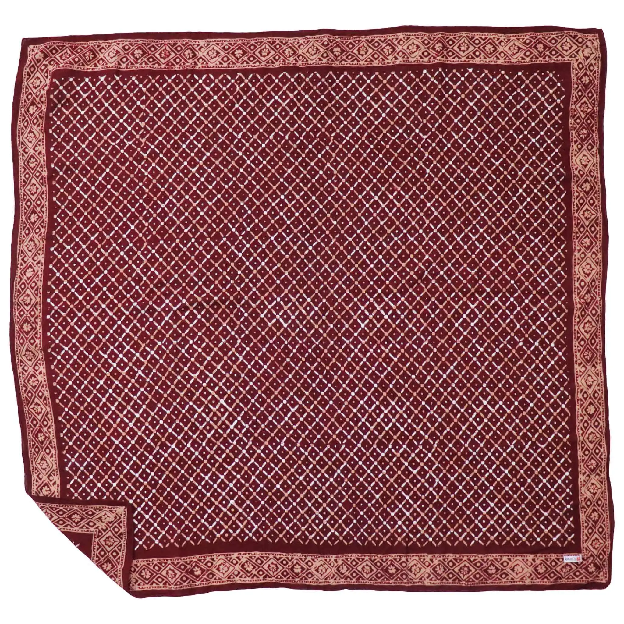 Large 39" Hand Dyed Batik Bandana, 100% Soft Cotton, Crimson Cross, Red, Western Wild Rag