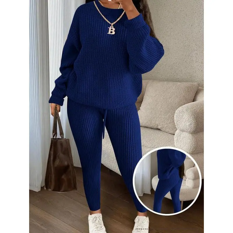 Chic Women's Solid Drop Shoulder Sweater & Drawstring Waist Pants Two-piece Set, Fall Outfits, Casual Fashion Cozy Knitwear Set for Daily Outdoor Wear, Women's Matching Knitwear for Fall & Winter, Womenswear & Underwear, Suits�� gift�� Chic Women's Solid Drop Shoulder Sweater & Drawstring Waist Pants Two-piece Set, Fall Outfits, Casual Fashion Cozy Knitwear Set for Daily Outdoor Wear, Women's Matching Knitwear for Fall & Winter, Womenswear & Underwear, Suits�� gift��