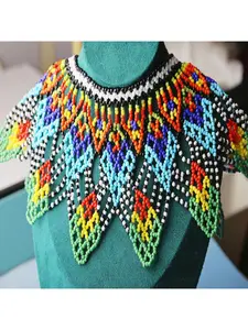 Ethnic Vintage Handmade Crochet Knotted Necklace for Women Bohemian Style Colorful Layered Pendant Chain Fashionable Statement Jewelry Gift
